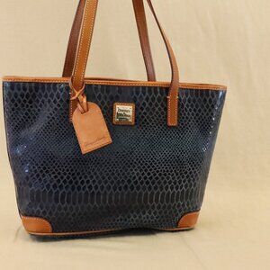 Dooney & Bourke Embossed Python Small Shopper Tote — Navy/Black with British-Tan